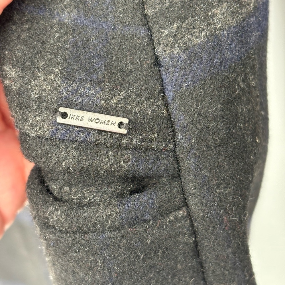🧲 IKKS Black blue and Gray Plaid wool blend coat w zip out black puffer hoodie - Picture 8 of 12